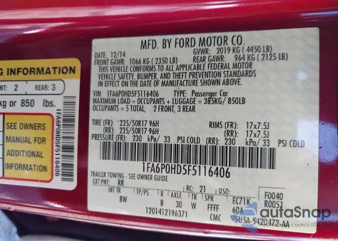 2015 Ford Fusion Se z USA, uszkodzony, nr VIN 1FA6P0HD5F5116406